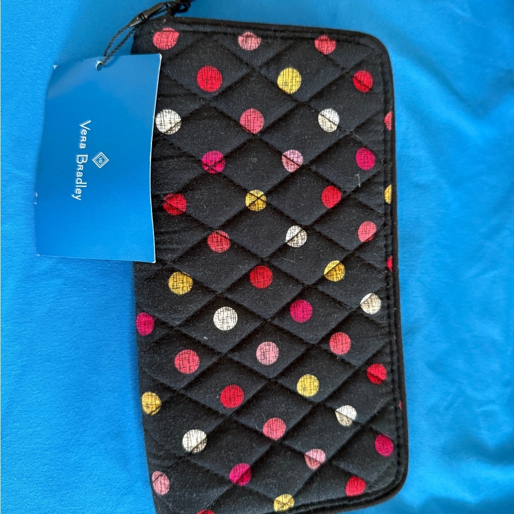 Vera Bradley Black Quilted Wallet with Multicolor Dots